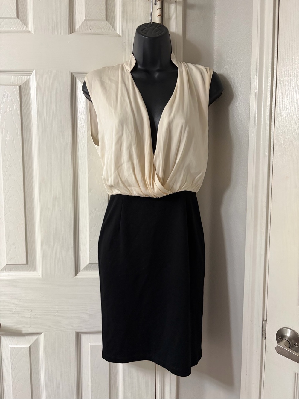 Alice + Olivia Employed Silk Colorblock Draped Sheath Work Dress fits like small